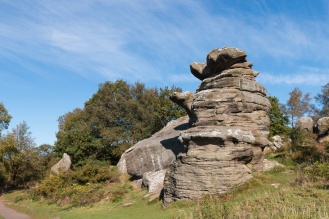This rock formation is called The Dancing Bear. Photos of the rock formations at National Trust Brimham Rocks in North Yorkshire.
